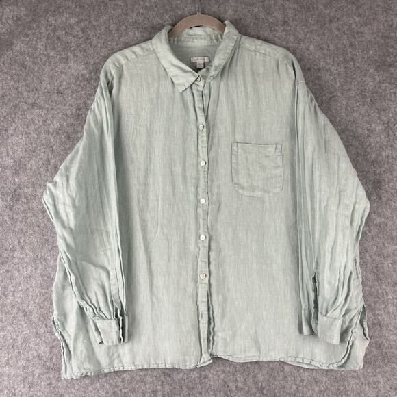 J Jill Love Linen Tunic Top Womens 2X Pale Green Coastal Relaxed Beachy - Picture 1 of 15